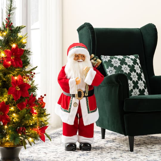 Glitzhome® 32" Oversized Faux Fur Traditional Christmas Santa Figurine